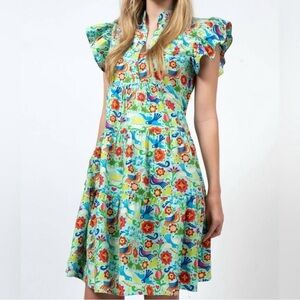 Uncle Frank Paloma Print Flutter Sleeve Tiered Dress size Small